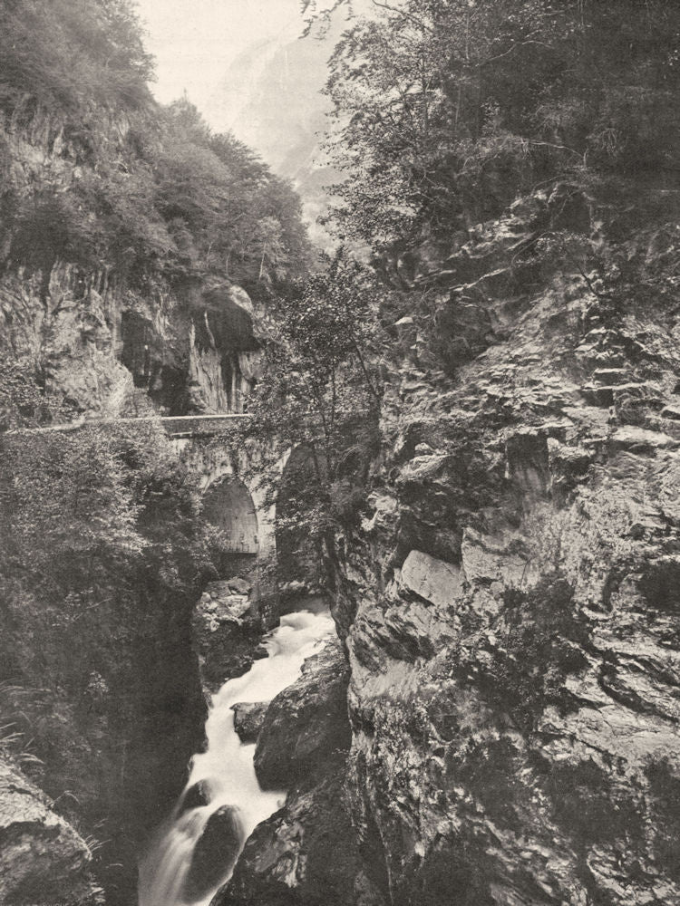 PYRÉNÉES-ATLANTIQUES. Laruns- Pont du Hourat 1903 old print picture